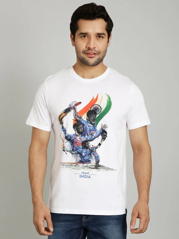 Indian Terrain Men's Half Sleeve Regular Fit White Round Neck T-Shirt